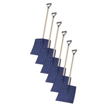 Imagem de Superio Pá de neve infantil de plástico pequena para remoção de neve com cabo de madeira lâmina resistente de 30,5 cm, azul-marinho, pacote com 6