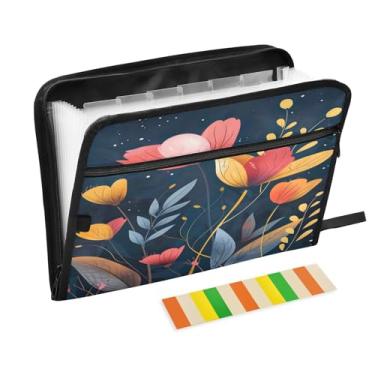 Imagem de Wassud Acordeão de flores simples abstratas organizador de arquivos de papel A4 pastas de arquivo de documentos com etiquetas pasta de arquivo expansível 13 bolsos