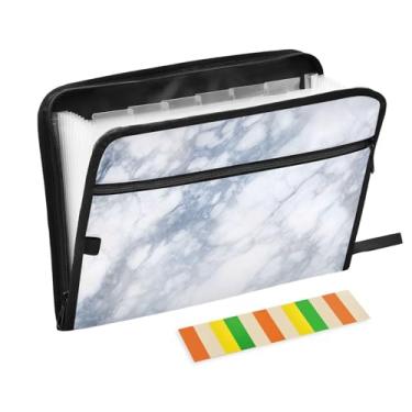 Imagem de Wassud Organizador de arquivos sanfonado com fundo de mármore branco, 13 bolsos, pastas expansíveis com abas e adesivos, organizador de pastas de documentos de recibo de papel tamanho carta A4 para