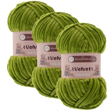 Imagem de Makromecity 3 novelos de fio de veludo 100 g (3,5 oz) / 120 m (132 jardas) fio de chenille premium 100% poliéster, ultra macio, antibolinhas, lavável na máquina, 30 cores para tricô e crochê (grama, 3