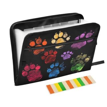 Imagem de CEBUGI Pasta expansível de 13 bolsos, impermeável, sanfonada, organizador de arquivos com etiquetas tamanho A4, organizador de documentos de papel para escola, material de escritório, pegadas de