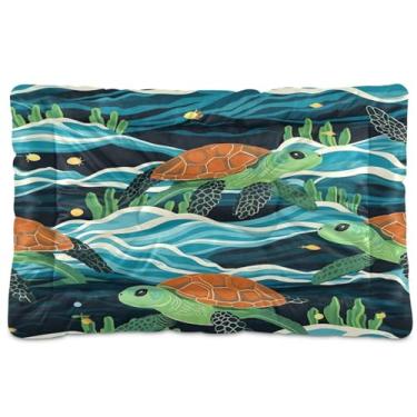 Imagem de Wassud Cama de cachorro com corações desenhados à mão com tartaruga oceânica, cama grande para cães, tapete lavável para animais de estimação, cama de gato para dormir, viagens, 45,7 x 61 cm