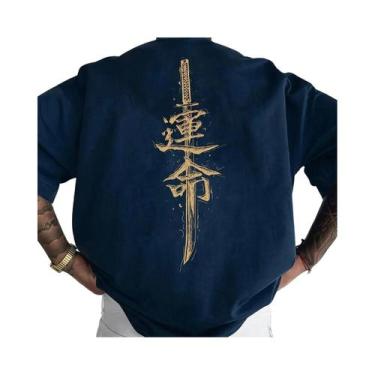 Imagem de Camiseta Masculina De Verão Em Algodão Com Estampa De Espada Samurai, 