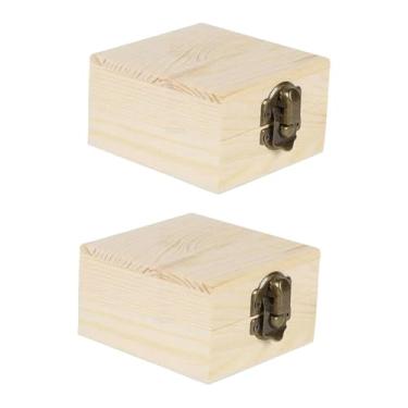 Imagem de Dynwave Conjunto de 2 caixas de madeira inacabadas, porta-tesouros, caixas de armazenamento doméstico sem pintura para joias, bijuterias, projetos de, Style C