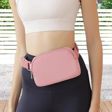 Imagem de Pochete feminina de náilon, bolsa transversal de cintura 20,6 x 5 x 14 cm, alça ajustável, bolsa de cinto feminina e masculina para esportes, viagens, festivais, rosa, Esportivo