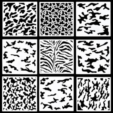 Imagem de GORGECRAFT 9 Estilos 30,5 x 30,5 cm Camuflagem Camuflagem Reutilizável Padrão de Grama Pintura em Spray Modelos de Estêncil para Barco de Madeira DIY Artesanato Decoração de Parede para Casa