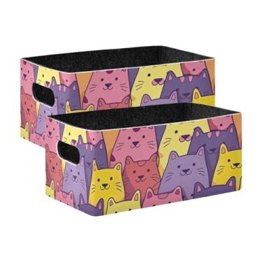 Imagem de xigua Conjunto de 2 caixas de armazenamento de gatos de desenho animado, cubo de armazenamento dobrável, organizador de cestas de armazenamento para brinquedos, livros, prateleiras, armário