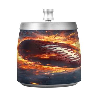 Imagem de Burbuja Cinzeiro de futebol americano com tampa para cigarro interno sem fumaça cinzeiro de charuto de aço inoxidável para mesa de escritório em casa, inodoro