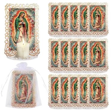 Imagem de Conjunto de 15 molduras de acrílico de Nossa Senhora de Guadalupe de Virgem de Guadalupe com sacos de presente de organza, lembrancinhas de batismo para convidados, centros de mesa de primeira