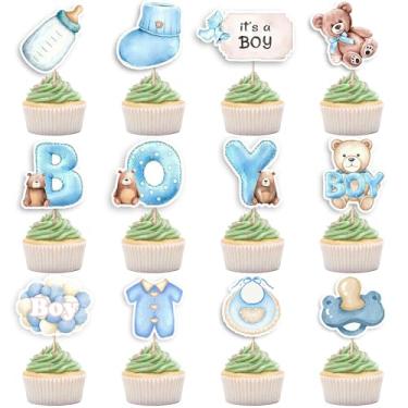 Imagem de Bekaterea 48Pcs Baby Shower Oh Baby Cupcake Toppers-It's a Boy Cupcake Picks Glitter Tie Onesie Baby Bottle Cake Picks Decorations for Gender Reveal Baby Shower Boys Birthday Party Supplies Blue