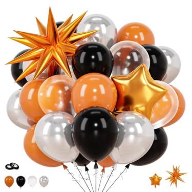 Imagem de Balões de basquete laranja preto laranja preto estrela balões 30,5 cm 37 peças decorações para festa temática esportiva para meninos homens chá de bebê decoração de festa de aniversário suprimentos de