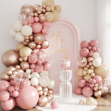 Imagem de Kit de arco de balão rosa empoeirado, 143 peças boho blush rosa areia branco nude balões de ouro rosa guirlanda arco kit balões confetes para boho, aniversário, chá de panela, casamento, chá de bebê