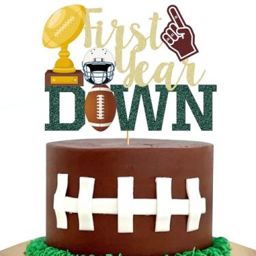 Imagem de First Year Down Birthday Party Decorations: 1pcs First Year Down Football Cake Topper Football Cake Decorations for Kids 1 Years Old Football Birthday Party Decorations