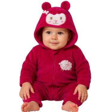 Imagem de Macacão Infantil Plush Bebê Fantasia Manga E Capuz Temático (Pink/Ovelha, RN)