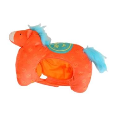 Imagem de menolana Chapéu de pelúcia em formato de cavalo para festas, fantasias e bailes de máscaras no inverno em boates, Laranja