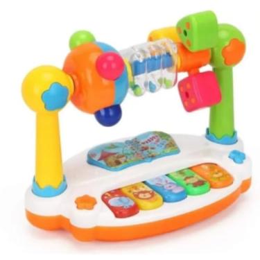 Imagem de Teclado Musical Infantil Educativo com Luzes e Sons de Animais, Cho calho Giratório, Formas Geométricas - Estimula Coordenação e Desenvolvimento Cognitivo