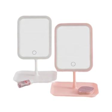 Imagem de Espelho de Maquilhagem com Luz LED, 3 Modos de Cores, Regulação Contínua de Brilho, Branco, 12x16cm, 30 LEDs, 3000-6000K, 5W, Recarregável