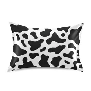 Imagem de Fronhas de cetim com estampa de vaca preta branca estampa floral divertida refrescante King Queen capas de almofadas padrão decoração de travesseiro de cama tamanho padrão 66 cm x 50 cm