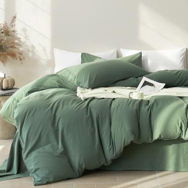 Imagem de JELLYMONI Capa de edredom King Size - Capa de edredom de algodão lavado com textura semelhante a linho, roupa de cama respirável e macia para casa moderna, quarto de hóspedes e uso diário, verde