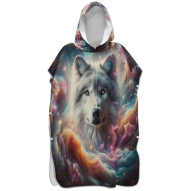 Imagem de Joisal Roupão de fantasia de lobo branco que muda de nuvem para adultos, poncho de surfe, reutilizável, para mulheres, toalha de banho com capuz de praia