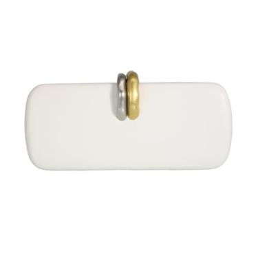 Imagem de DKQXEIM Bolsa feminina moderna longa de couro PU para noite com decoração de metal, bolsa tiracolo casual para festa de casamento, Bege, 8.7 x 4.1 x 0.8 inches (22 x 10.5 x 2 cm)