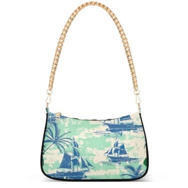 Imagem de Ovos de Páscoa coelho prado bolsas fofas mulheres Hobo festa bolsa feminina pequena bolsa de ombro fofa desenho animado pequena, Vela náutica verde azul