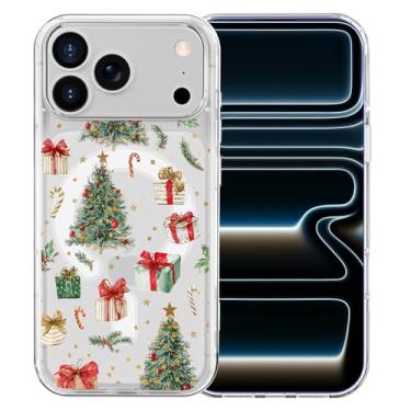 Imagem de MAYCARI Capa para iPhone 16 Plus, lindas árvores de Natal, presentes de estrelas, capa magnética transparente, compatível com MagSafe, capa protetora transparente à prova de choque para mulheres e