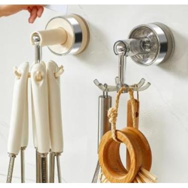 Imagem de Gancho dobrável giratório de 360 graus com 6 garras com ventosa para pendurar ganchos de armário cinza