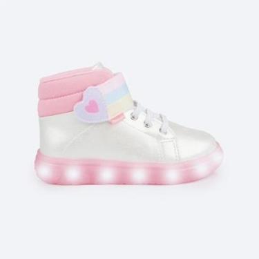 Imagem de Tênis de Led Infantil Menina Sneaker Luz Coração Branco Pampili-Feminino