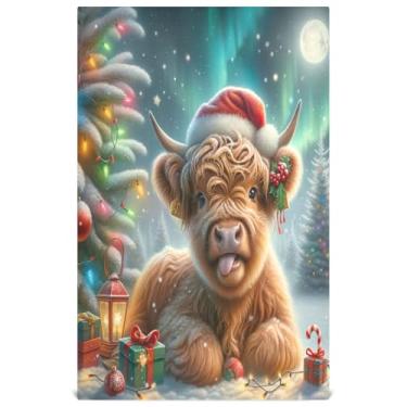 Imagem de Joisal Christmas Highland Cow Cute Tea Toalha de prato toalha de mão para cozinha panos de prato decorativos panos de prato reutilizáveis absorventes 45 x 71 cm, 1 pacote