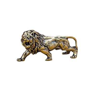 Imagem de SAINWORDS Estátua de Leão Metal Cobre Latão Portátil Mini Tamanho Aimal Escultura Familiar Decoração de Casa Mesa de Escritório Decoração de Carro Ornamento de Painel (A)