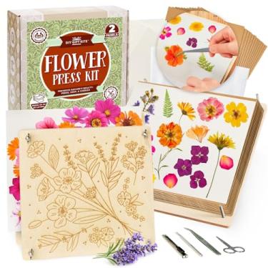Imagem de DIY Gift Kits Kit de prensa de flores secas - artesanato e preservação de flores secas fáceis - conjunto de presente para iniciantes para adultos - painéis de madeira de 25 x 25 cm, conjunto de 2