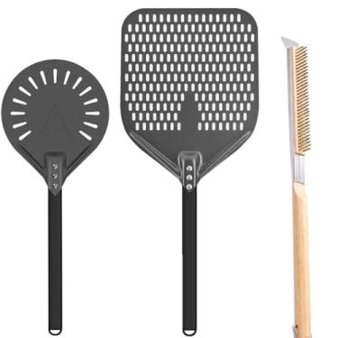 Imagem de Kit de acessórios para forno de pizza com escova de forno de pizza e raspador de pedra, casca giratória de pizza de 20 cm, casca de pizza perfurada de 30 cm - conjunto de ferramentas e suprimentos