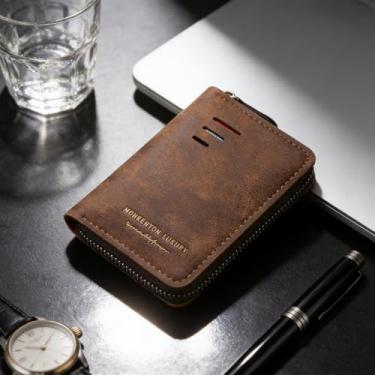 Imagem de Carteira masculina moderna marrom claro portátil aberta cor sólida couro PU grande capacidade, design moderno portátil aberto em couro PU de cor sólida com armazenamento de grande capacidade