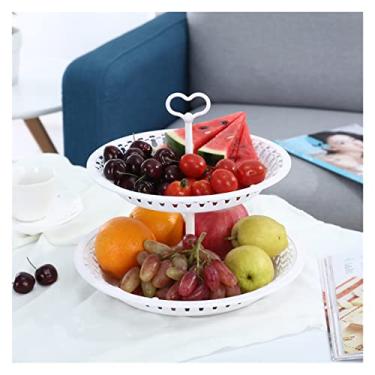 Imagem de Cesta de frutas multicamadas cesta de frutas moderna sala de estar bandeja criativa de três camadas plástico frutas secas chá algumas bandejas de coração pratos de frutas decoração (cor: dois andares
