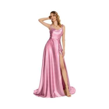 Imagem de Vestido De Madrinha Sexy Em Cetim Macio, Modelo Evasê Com Alças, Costa