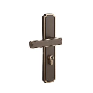 Imagem de Fechadura de porta totalmente de cobre para quarto, porta de madeira com abertura dupla, alça de estilo chinês, fechadura silenciosa, independentemente da esquerda ou direita (café)
