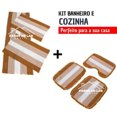 Imagem de 02 Kit de Jogo Decorativo Tapete de Cozinha e Banheiro Passadeira 6 Pe