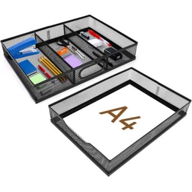 Imagem de Yummy Sam Pacote com 2 organizadores de gaveta de mesa, organizador de gaveta e organizador de gavetas, organizadores de mesa de malha de metal e acessórios com 2 divisórias para material de