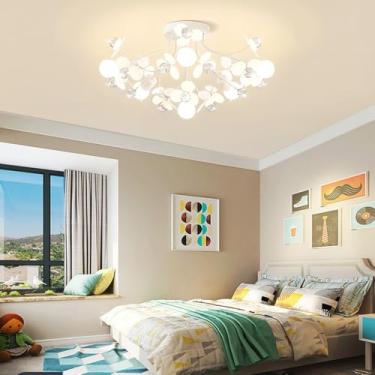 Imagem de Luminária de teto E27 em ferro para mesa de jantar, com cristais decorativos, estilo retrô clássico, lustre de acrílico branco em formato de pétala, ideal para bar, café, restaurante, quarto