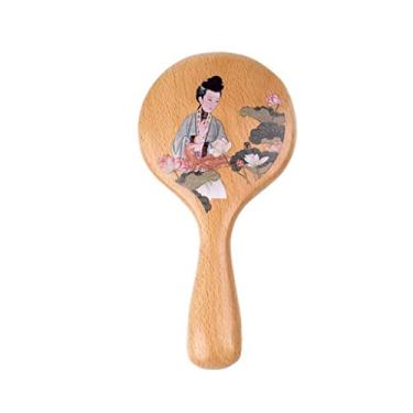 Imagem de Garneck Espelho de maquiagem de madeira vintage espelho cosmético espelho portátil para senhoras meninas mulheres 18 x 9 cm