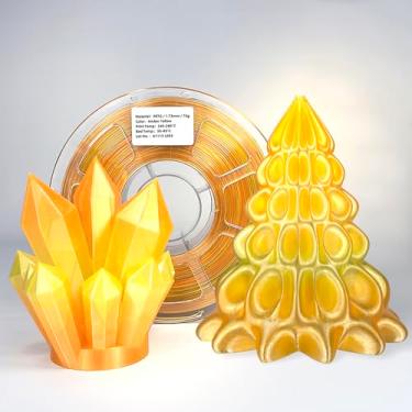 Imagem de Zi-Rui Filamento PETG amarelo âmbar de 1,75 mm, transição arco-íris translúcida com tons azul-verde, 1 kg (2,2 lb), alta compatibilidade