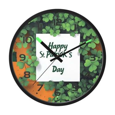 Imagem de SEHANY Relógio de parede Green Clover, silencioso, sem tique-taque, relógio redondo operado por bateria, controle de som, luz noturna, relógios de parede para sala de estar, cozinha, quarto