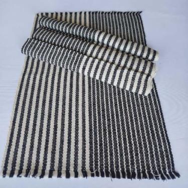 Imagem de Jogo Americano Natal 4 Peças Algodão Artesanal Tear Manual - Mesa Posta Rústica Elegante (listra preto crú)