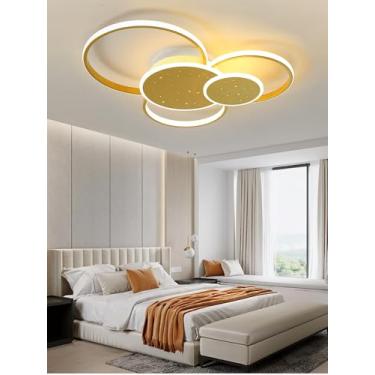 Imagem de Luminária de teto LED moderna dourada, embutida, com IRC 90+, dimerizável, mudança de cor (3000K-6000K), suave para os olhos, sem cintilação, controle remoto incluso para quarto, sala de est