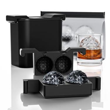 Imagem de Bangp Máquina de bola de gelo transparente premium com bolsa de armazenamento, 2 bolas de gelo cristalinas distintas de 6 cm para uísque, coquetéis e bourbon, presentes para homens