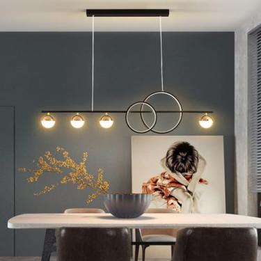 Imagem de Luminária pendente LED para mesa de jantar, com intensidade ajustável e controle remoto. Luminária pendente moderna de teto LED, ideal para sala de jantar, cozinha e escritório (preta, 95 cm