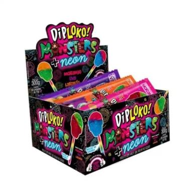Imagem de Pirulito Diploko Monsters Caveira Neon Display 30x10g 300g Danilla Foods