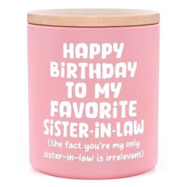 Imagem de Encoink Presentes engraçados de aniversário Sister in Law, vela perfumada de baunilha de lavanda, presentes de irmã na lei, feliz aniversário para meu sill favorito, pote rosa com tampa de madeira