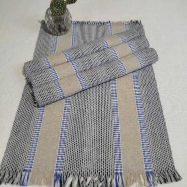 Imagem de Jogo Americano Natal 4 Peças Algodão Artesanal Tear Manual - Mesa Posta Rústica Elegante (Cinza e Azul)